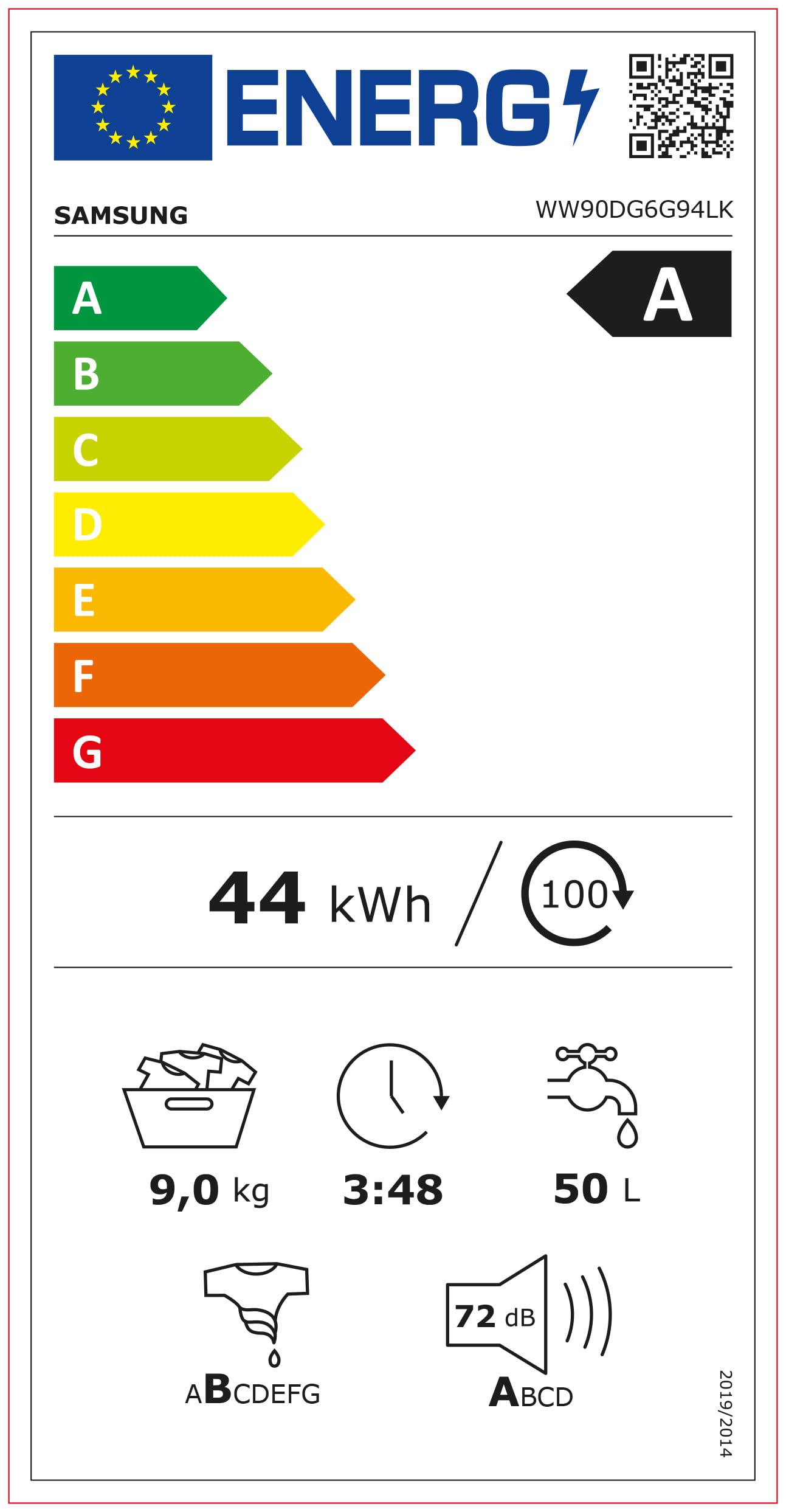 Samsung WW90DG6G94LKU2 Waschmaschine WW6100D SLIM, 9 kg, EEK: A (-10%), Klartext-Display, Dampfprogramm, SmartThings AI Energy Mode, Ecobubble, AI Wash, SuperSpeed 39 Min. Waschprogramm, Weiß