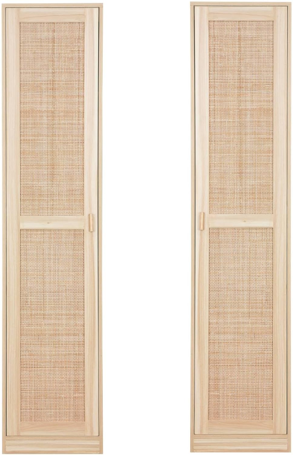 Close-up of the two cane and wood effect doors of the sweeek wardrobe
