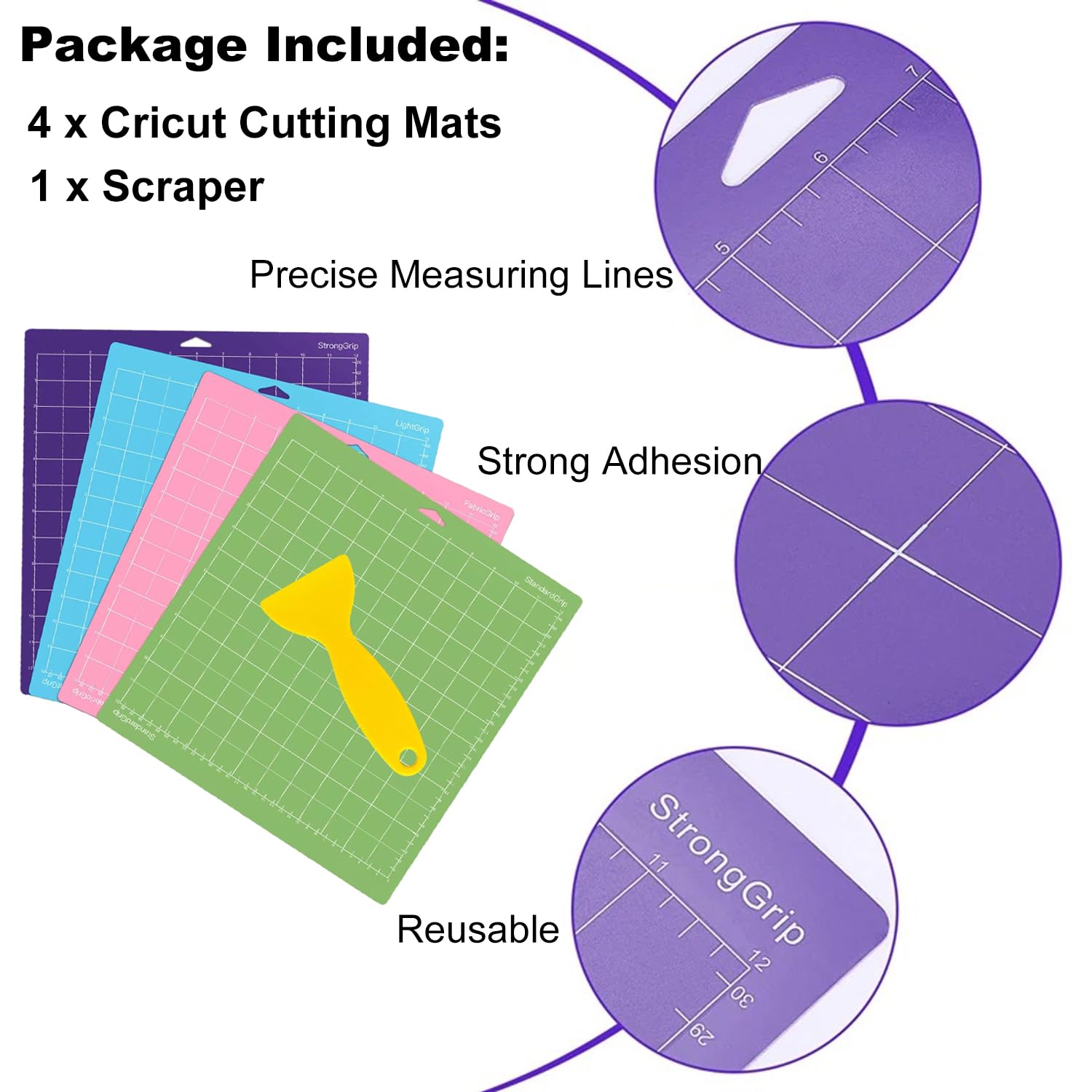 Snijmatten voor Cricut Maker 3/Explore Air 2/Air/One(30,5x30,5cm), Variëteit Snijmat 12x12 Inch voor Silhouette Cameo 4/3/2/1, Zelfklevende antislip Cutting Mat voor Cricut accessoires.(4 pack