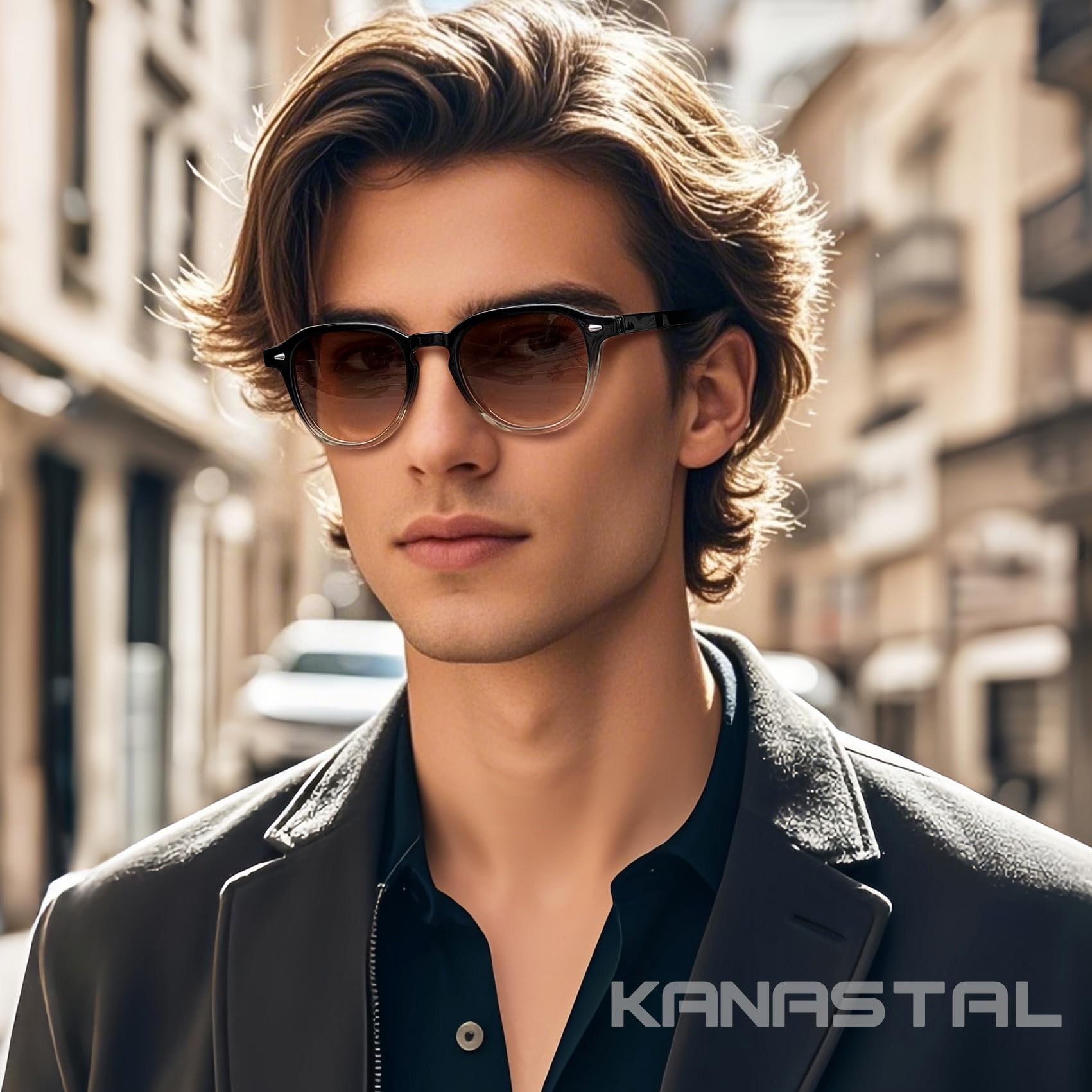 KANASTAL Lunettes de Soleil Femme Polarisées Rétro Lunette de Soleil Ronde Homme Vintage Léger Cadre TR90 avec Branches en Acétate Protection UV400
