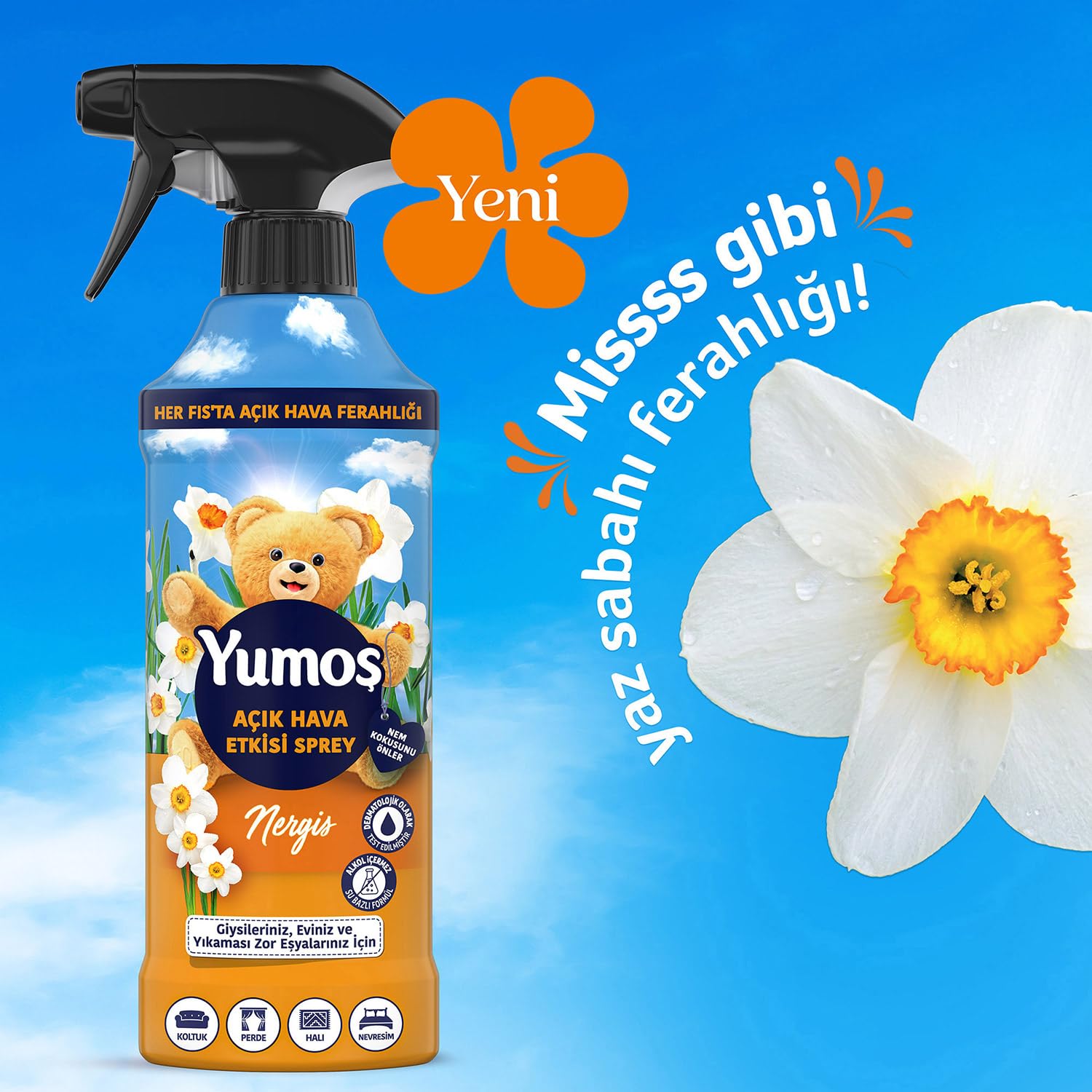 Yumoş Açık Hava Etkisi Sprey Yıkanması Zor Eşyalar İçin Giysi Spreyi Nergis 430 Ml