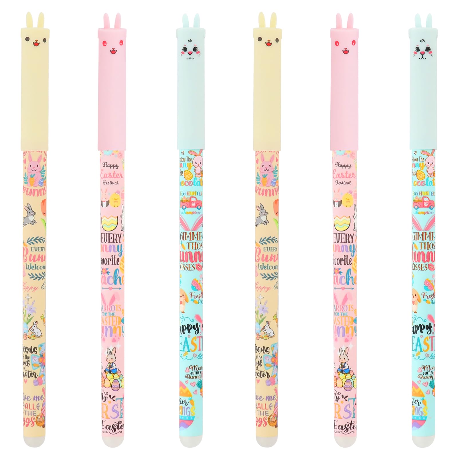 wokdsbl 6 Pack Easter Erasable Gel Pens Pen With Eraser Gel Ink Pens Bunny Design Heat Sensitive Ink Smooth Writing Easter Gift Stationery