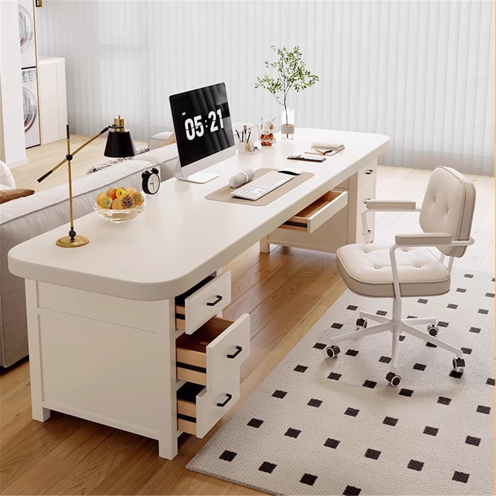 SDdPulse Scrivania da ufficio in legno con contenitore, moderna per casa e ufficio, con vassoio per tastiera e 3 cassetti, bianco, 180 x 70 x 75 cm