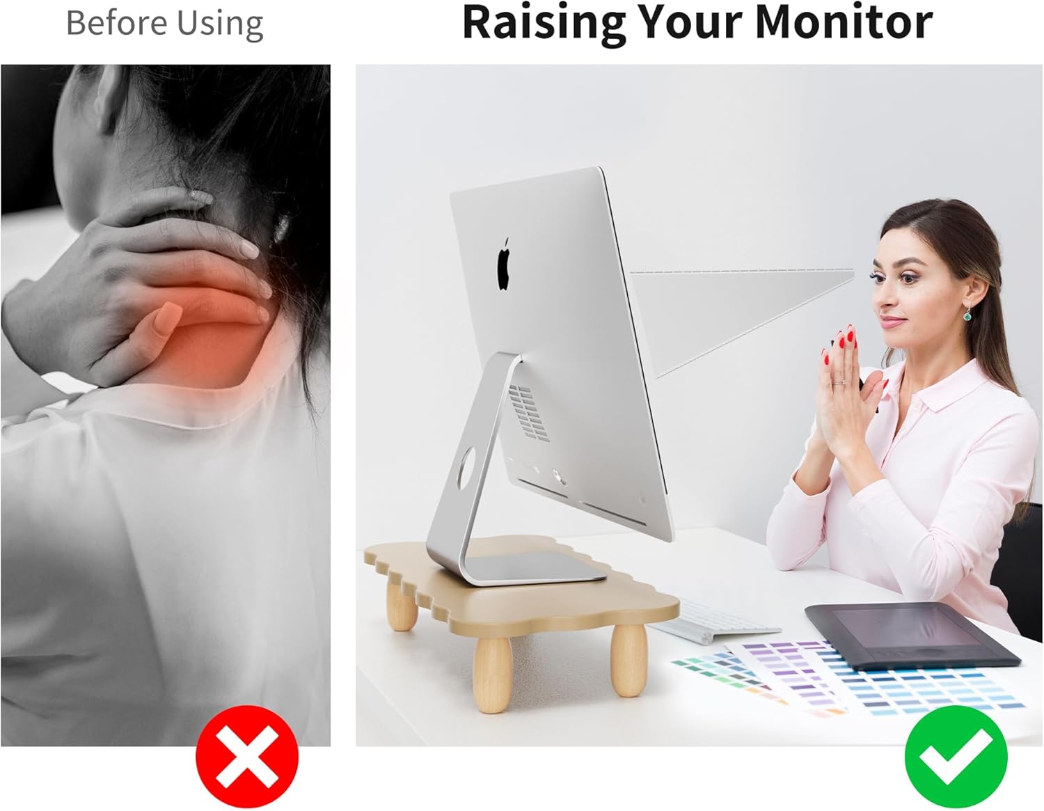 AFOOYO Monitor Stand Riser,Cookie-Shaped Sturdy Wood Computer Monitor Stand, Monitor Stand Riser, Multi-Purpose Desktop Organizer Riser for Computer,Laptop,Printer,TV,khaki