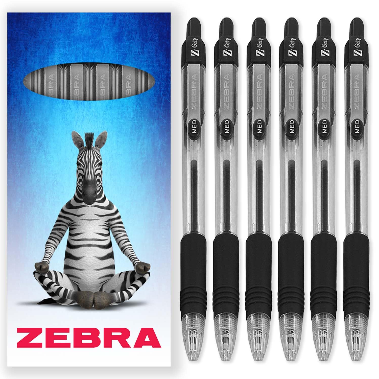 Zebra Pen Z-Grip Retractable Ballpoint Pens, 1.0mm Nib, Pack of 6, In Envelope Gift Packaging, School, Writing, Work