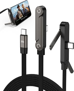 USB C Cable with Hidden Foldable Phone Stand, 240W Fast Charging Cable, 5FT
