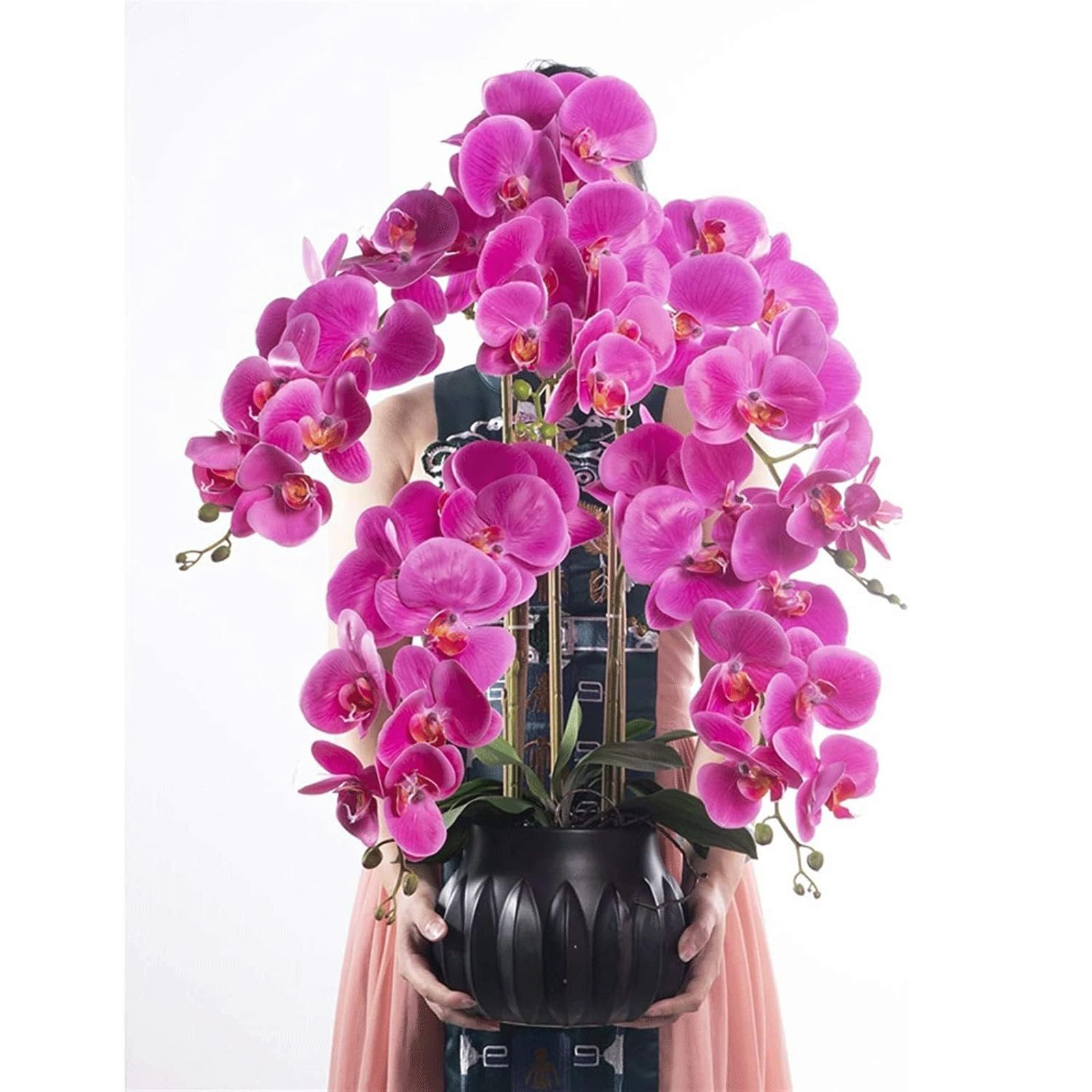 Orquídea Artificial De 68 Cm con Jarrón De Cerámica, Flores Artificiales De Phalaenopsis En Maceta, Flores Artificiales Modernas De Imitación,
