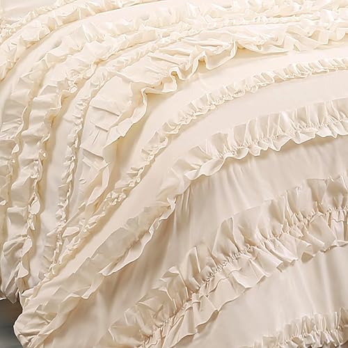 Vista 46 de Lush Decor Belle - Juego de cama de 4 piezas con falda de cama y 2 fundas de almohada, juego de edredón King, color blanco Blush,Blanco,Marfil,Gris