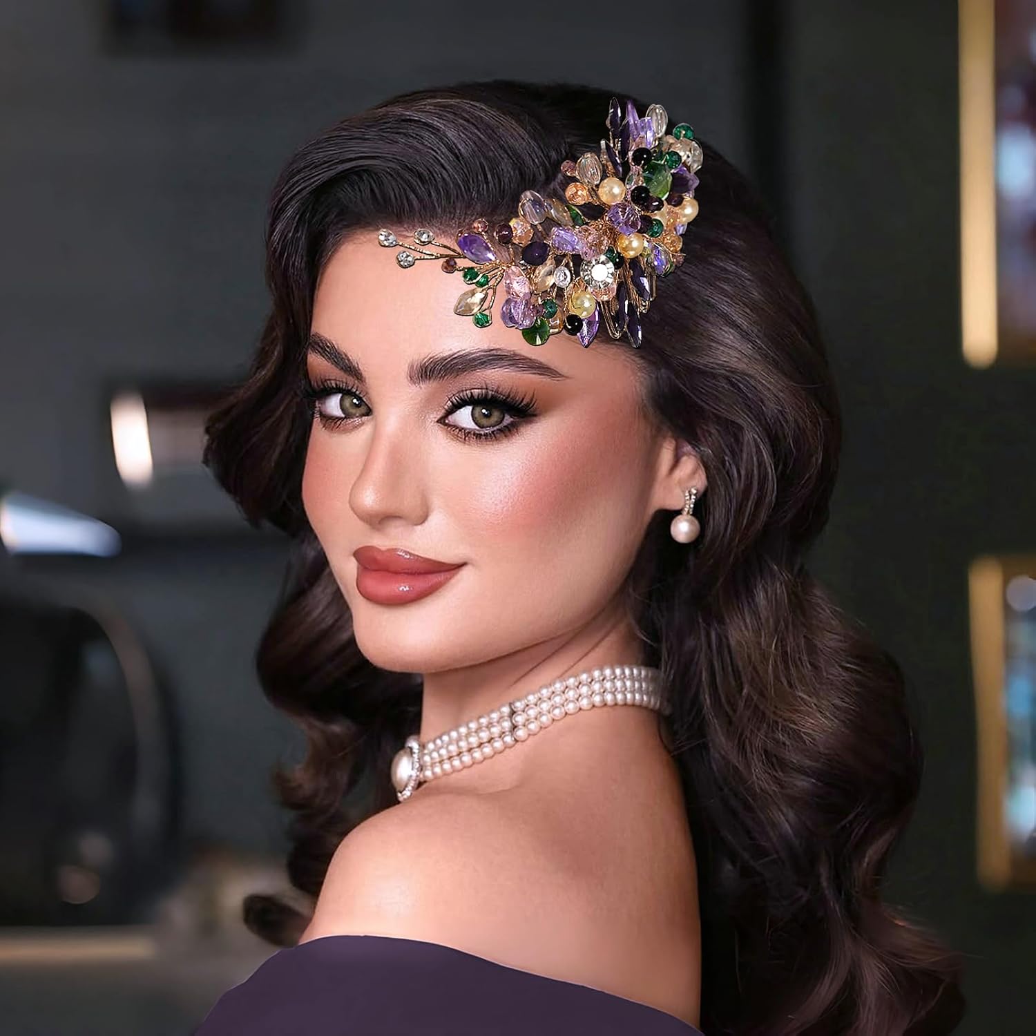 Colorful Crystal Bride Hair Comb Rhinestone Wedding Hair Clip Sparkly HeadPiece Hair Accessories for Women