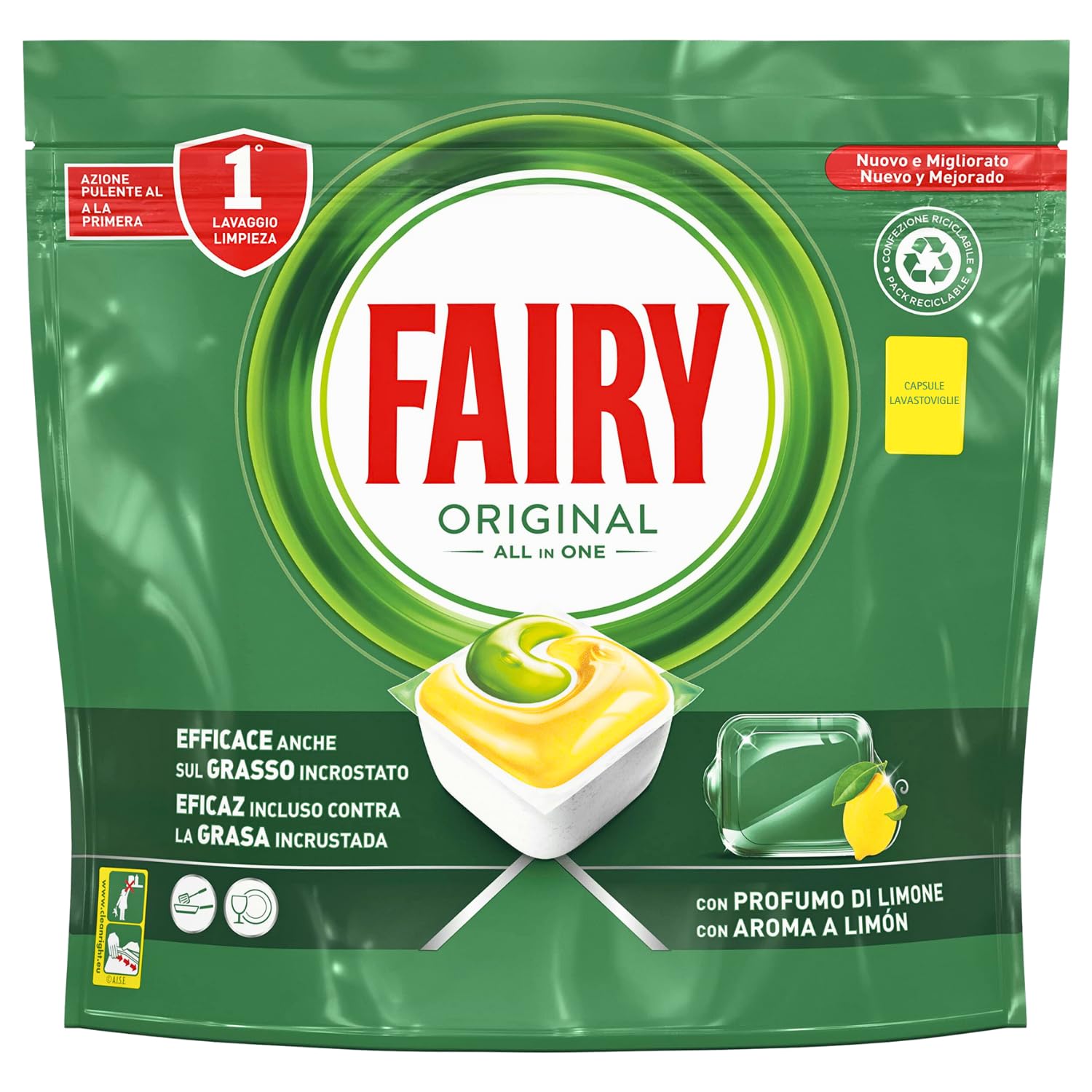 Pastiglie Lavastoviglie Azione Sgrassante con Profumo di Limone – 31 Caps kit con Spugna Brandizzata SPESA & RISPARMIO Inclusa – Variazioni 4/8/12 Pezzi (4)