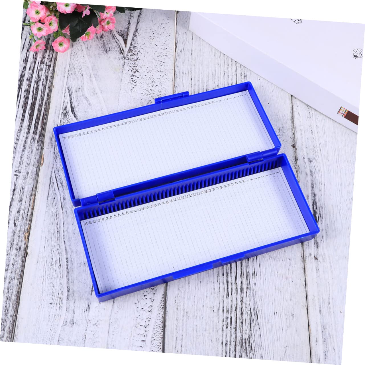 SOLUSTRE Microscope Slide Organizer 50-Piece Slide Storage Box Lid Easy to Clean Navy Blue for Pathology