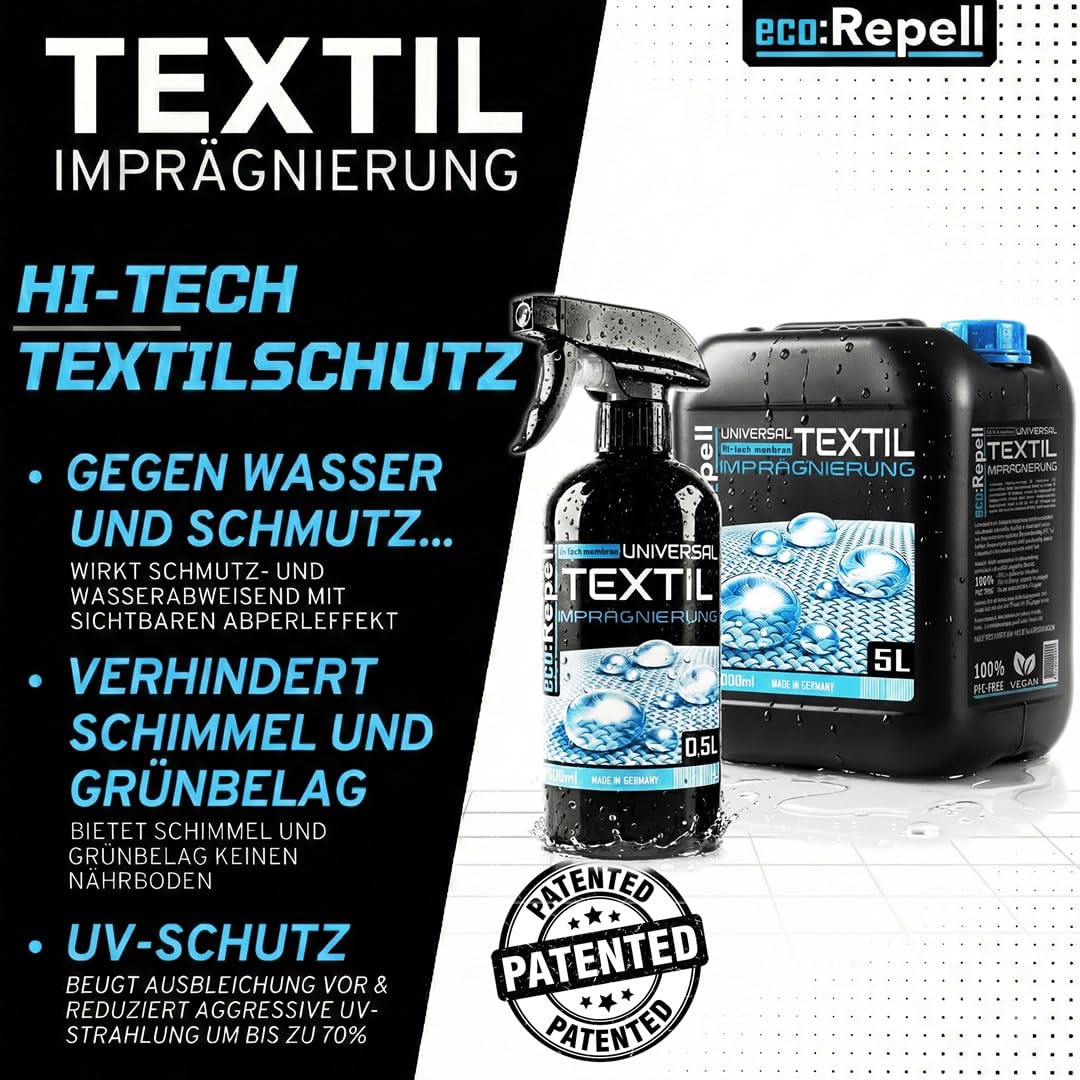 eco:Repell 5,5L UNI Zelt Pavillon Markise Textil Imprägnierspray - imprägnierung für Textilien wie Polster Möbel Sofa Cabrio Verdeck Autopolster PFC-Frei
