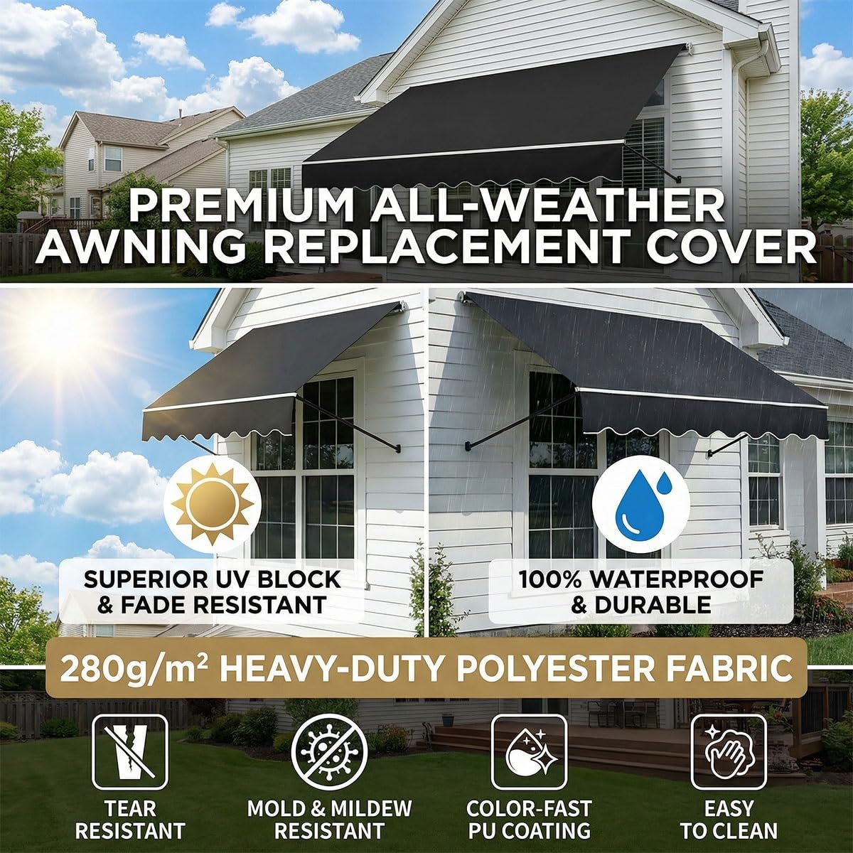 Tessuto di ricambio per tenda da sole retrattile impermeabile resistente ai raggi UV per patio, giardino, balcone, porta, baldacchino, riparo da esterni