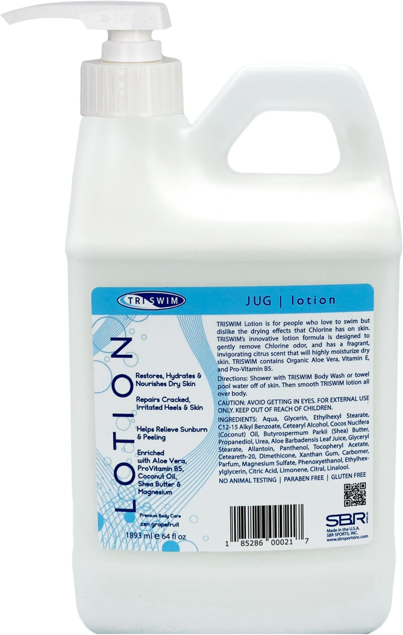 Swim Lotion Jug 64oz | Neutralizes Chlorine, Bromine & Saltwater Odors| Hydrates & Soothes Dry Skin | Enriched with Aloe, Shea Butter & Coconut Oil | Vegan, Paraben-Free | Zen Grapefruit Scent