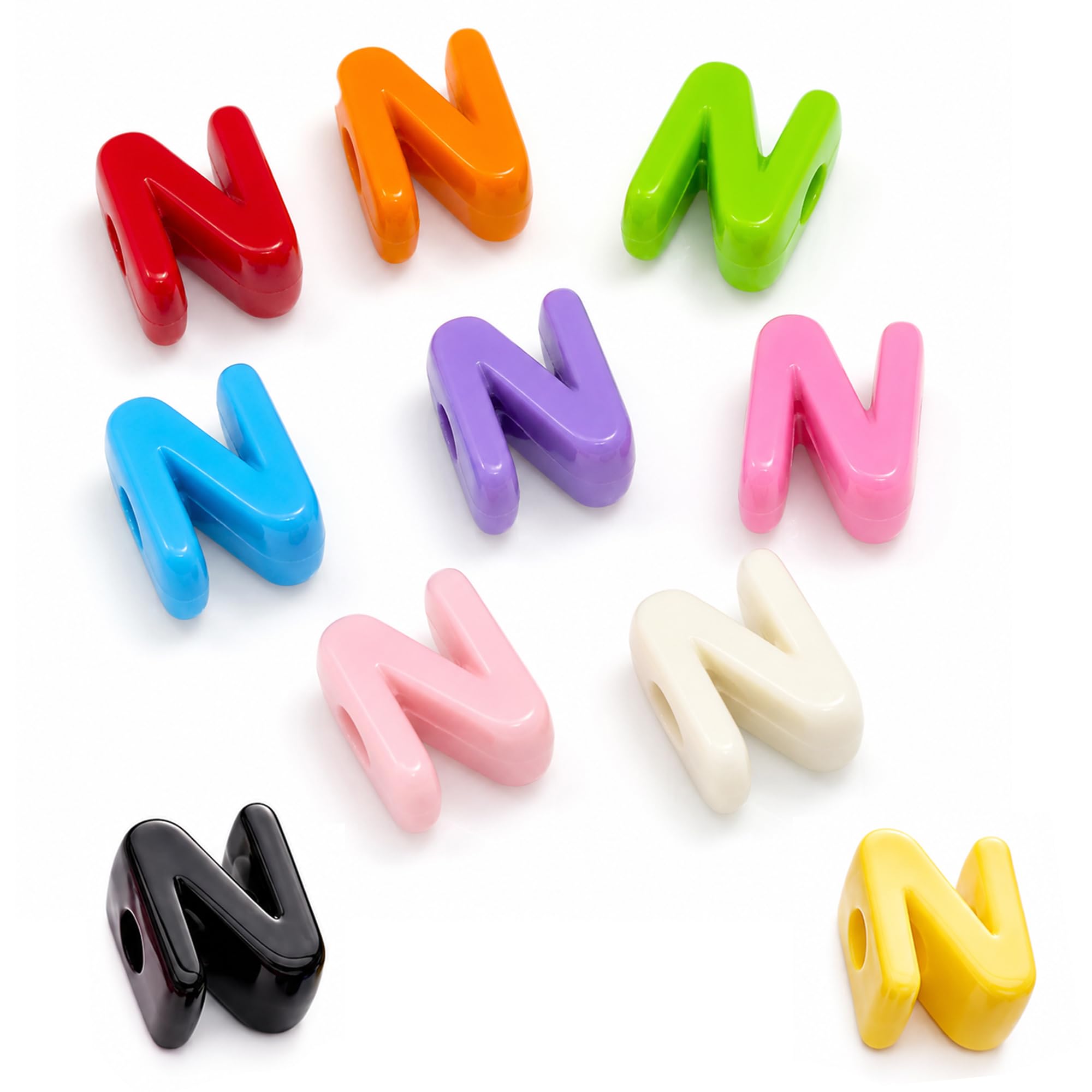 Letter Beads, 10pcs Alphabet Beads, Large Acrylic Letter Beads with 6mm Holes for Bracelet Making, Jewellery, Keyrings and Craft Projects (10-Colour Mix, Letter N)