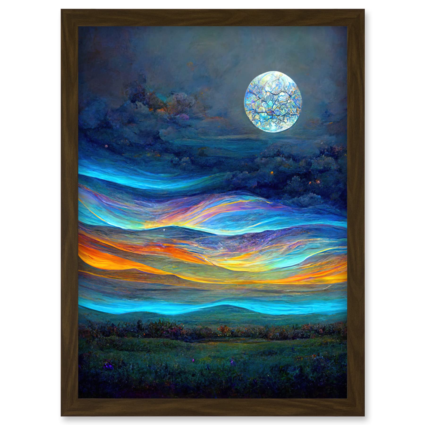 Doppelganger33 LTD Full Moon Aurora Sky Modern Landscape Artwork Framed Wall Art Print A4