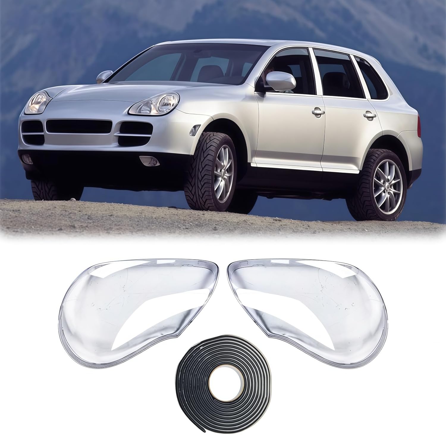 Headlight Lens Covers Fit for Cayenne 2003 2004 2005 2006, Front Left Right Clear PC Headlight Covers, Direct Replacement Headlight Lens Protectors