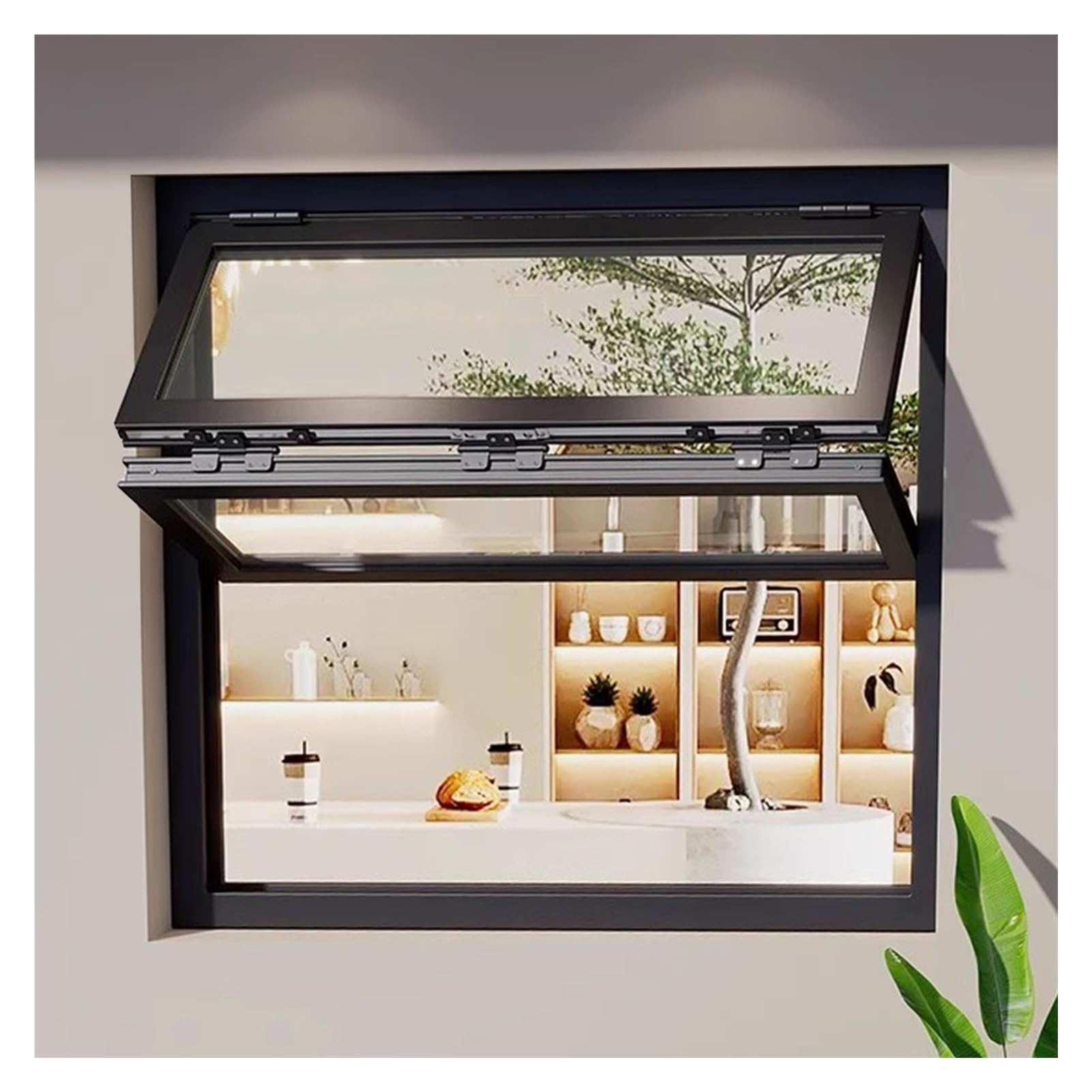 Fenêtre de concession de camion de nourriture, cadre en aluminium avec verre renforcé, fenêtre de service coulissante verticale vers le haut et vers le bas pour cuisine professionnelle