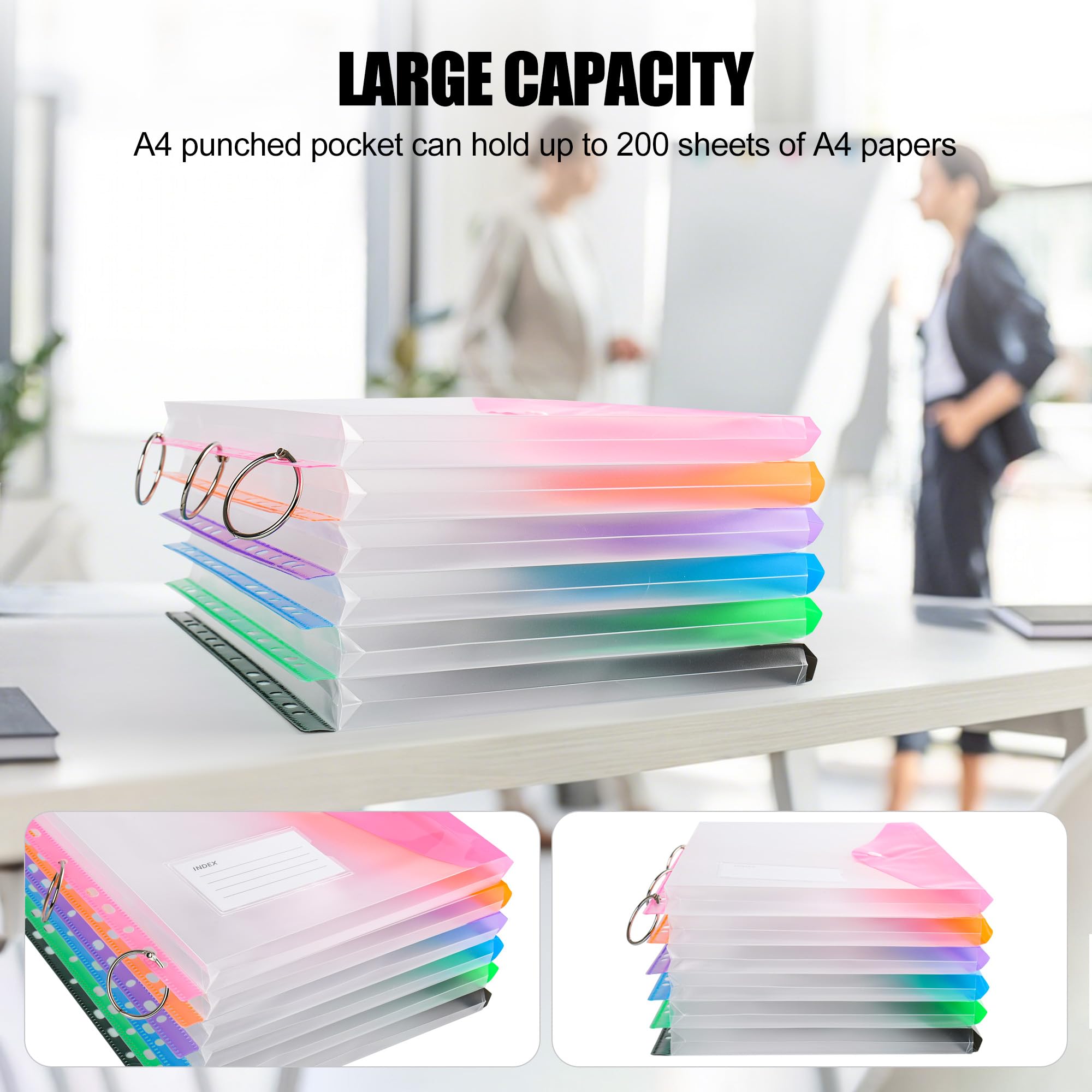 A4 Punched Pockets Plastic Wallets, Quetiyisit 24Pcs File Folders Holders Expandable Transparent Pocket File Jackets for Document Paperwork Clear Envelope with Label Pocket Snap Button Ring Binder - Image 2