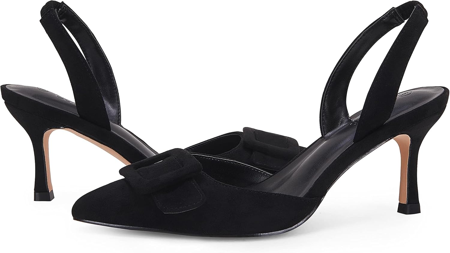Coutgo Womens Slingback Heels Kitten Heel Pumps Dress Shoes Sling Back Closed Pointed Toe Suede Wedding Party Sandals - Image 3