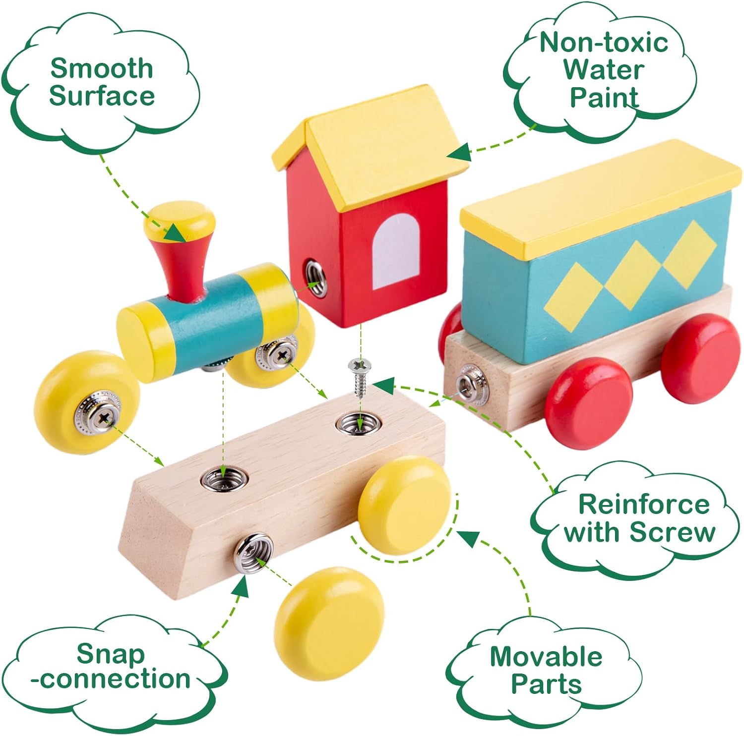 TIGERHU Wooden Train Set | Educational Building Toys with Snap-On Design, Eco-Friendly Solid Wood Tracks & Non-Toxic Materials for Ages 3-8