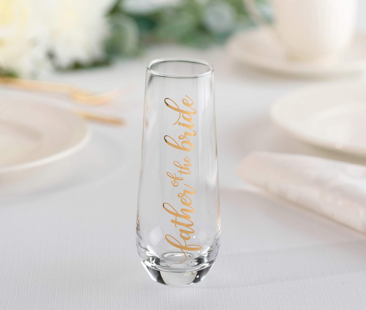 Lillian Rose Father of Bride Stemless Champagne Wedding Toasting Glass, 1 Count (Pack of 1), Gold,G116 FB