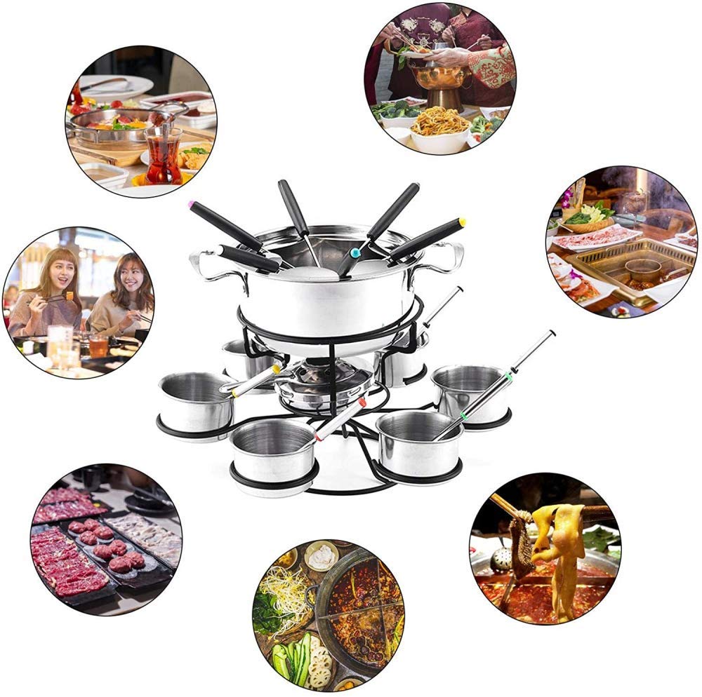 Set per fonduta di formaggio girevole, pentola per fonduta in acciaio inox, set multifunzionale per fonduta, set ideale per cucinare pasti in famiglia