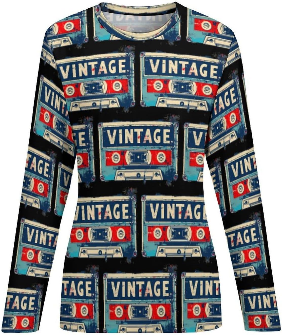 Vintage Tape Women's Pajama Top Sleepwear Pajamas Sleep T-Shirt Long Sleeve Shirt Crewneck Tee