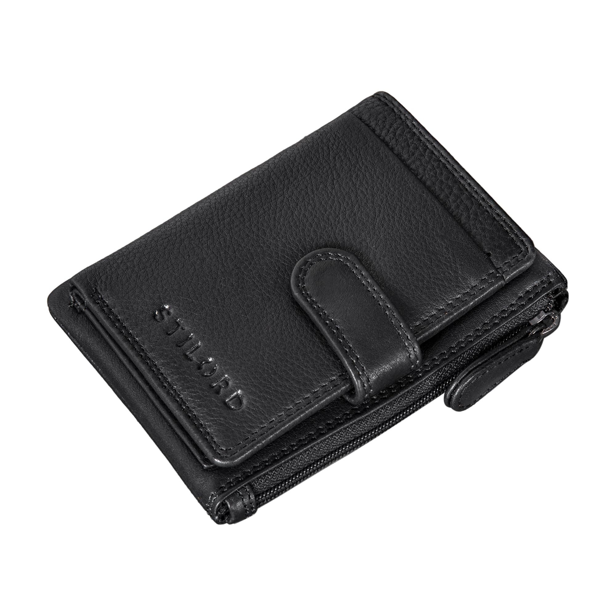 STILORD "Garrett" Skórzane etui na karty z kółkiem na klucze RFID mężczyzna kobieta mini portfel mały EC etui na karty slim portfel skórzany Kolor:czarny