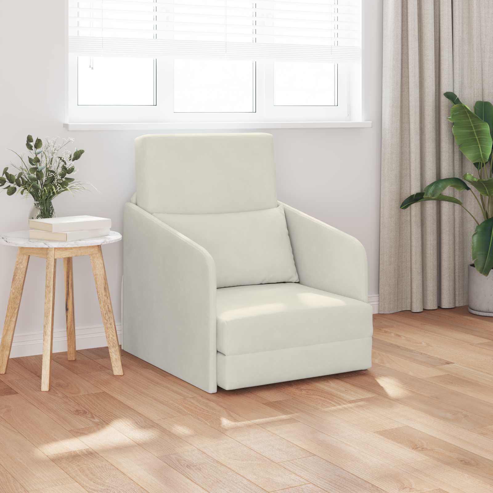 Sofa z funkcją spania, kremowa, aksamitna, 65 x 80 x 83 cm, dwuosobowa sofa z funkcją spania, składana kanapa do salonu i pokoju gościnnego, oszczędzający miejsce zestaw tapicerowany z