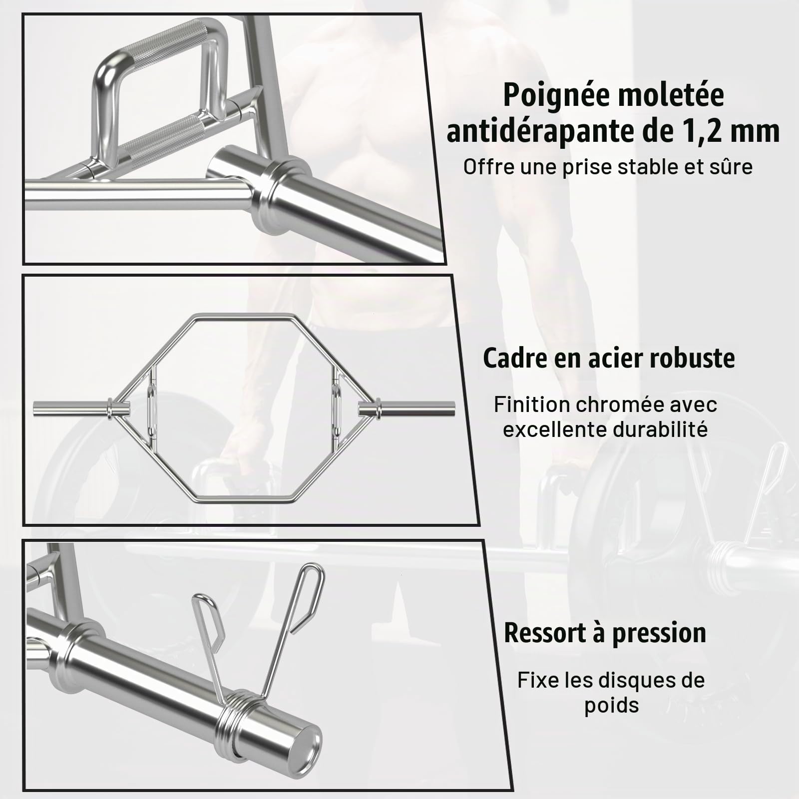 KOMFOTTEU Trap Bar Barre Haltères, Haltères Ø 50 mm, Charge 363KG
