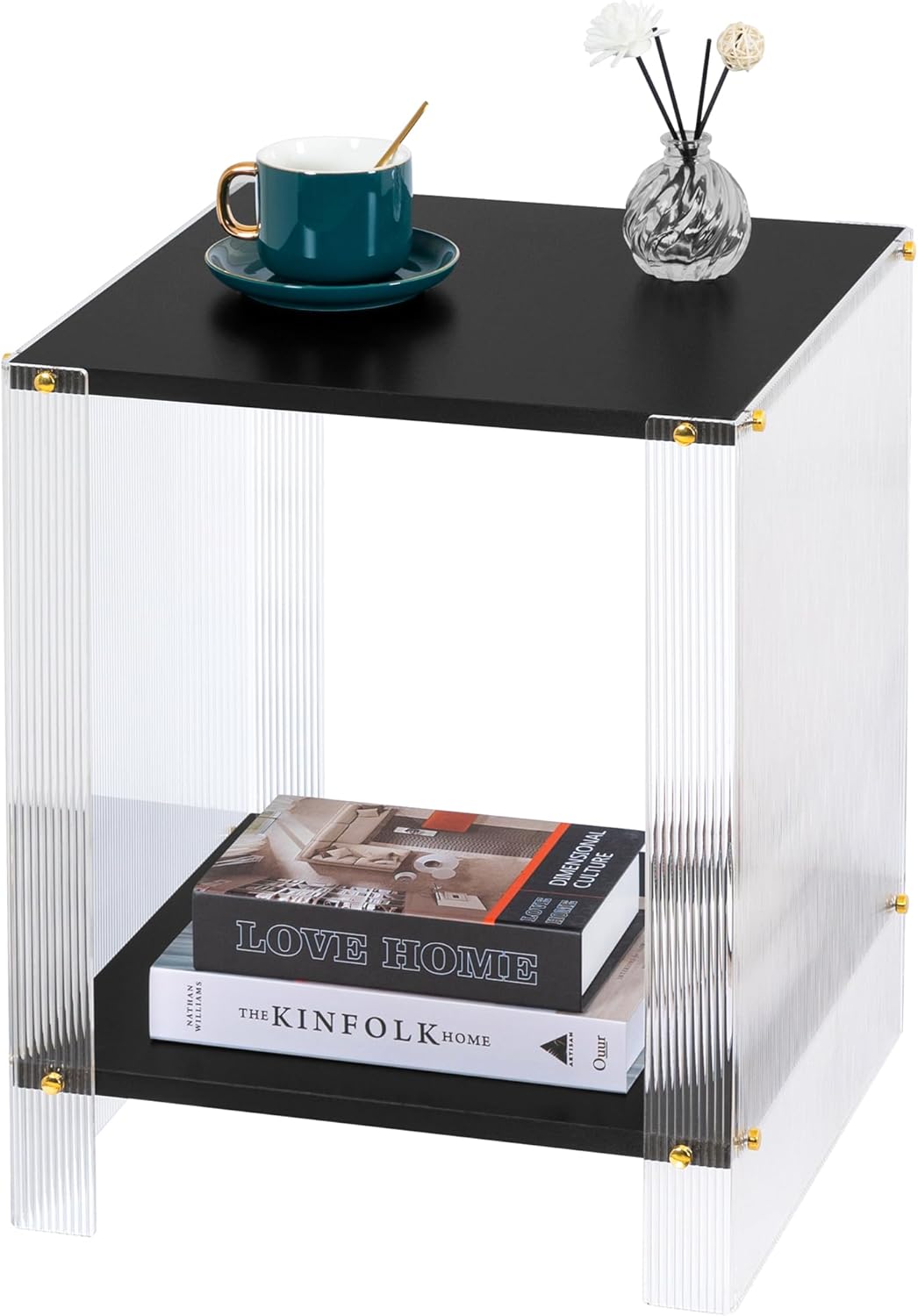 Black Side Table Modern, Acrylic Side Tables, 2Tier Square End Table