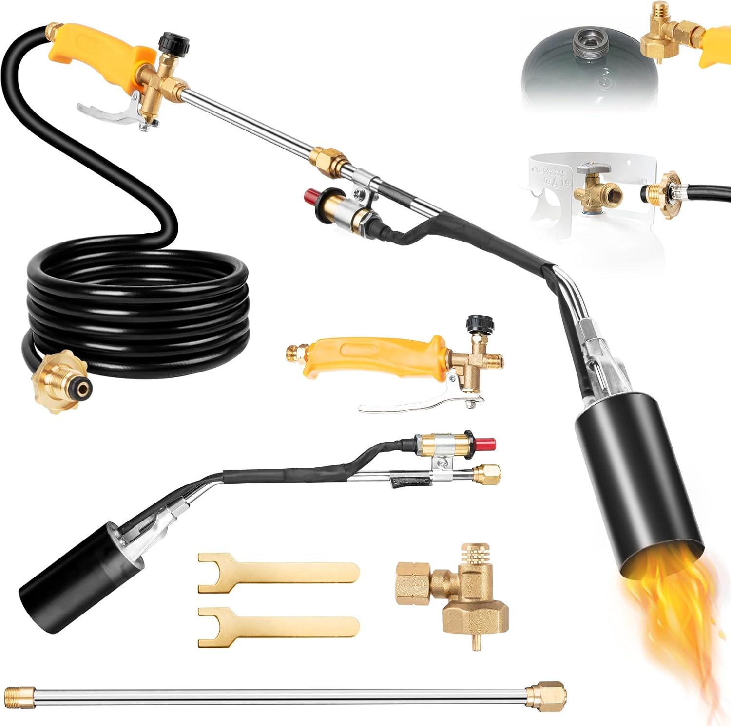 Propane Torch Weed Burner Kit, High Output with 10FT Hose, Heavy Duty Blow Torch Flamethrower with Self Igniter&Turbo Trigger for Melting Ice, Flame Weeding, Road Marking, Roofing, BBQ Kit