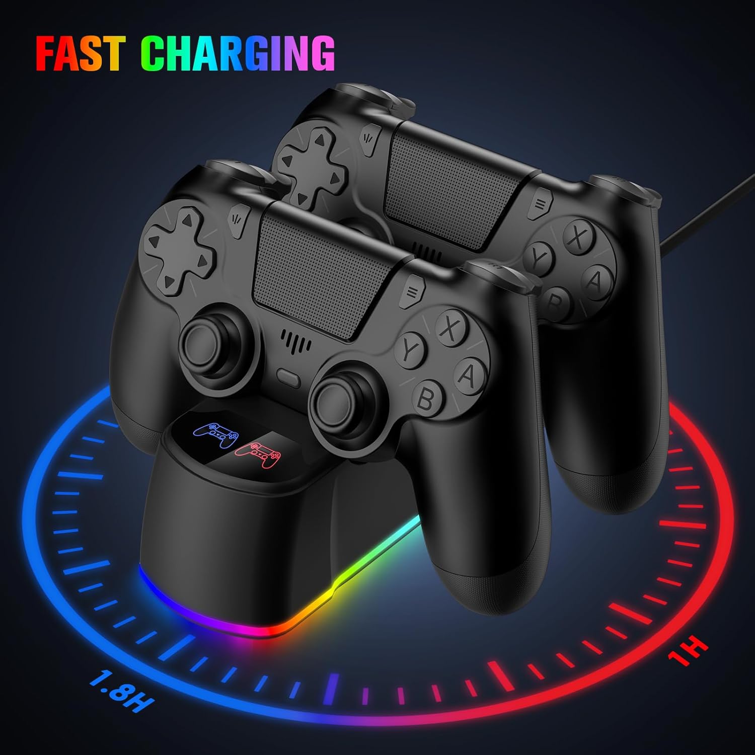Fisherg 2 Pack Controllers with Charging Dock Station for PS4 Controller, Wireless Controller Compatible with PS4/Pro/Slim Consoles, with LED Charging Dock, Black - Image 4