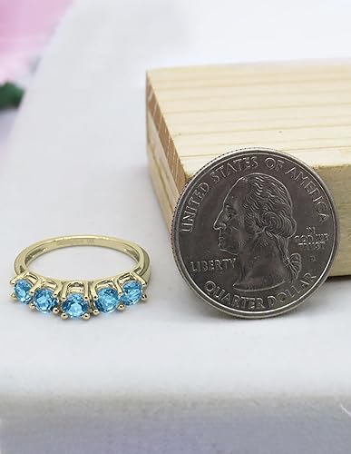Vista 3 de Dazzlingrock Collection Each 3.8mm Round Blue Topaz Five Stone Style Wedding Ring Band for Women in 14K Solid Gold