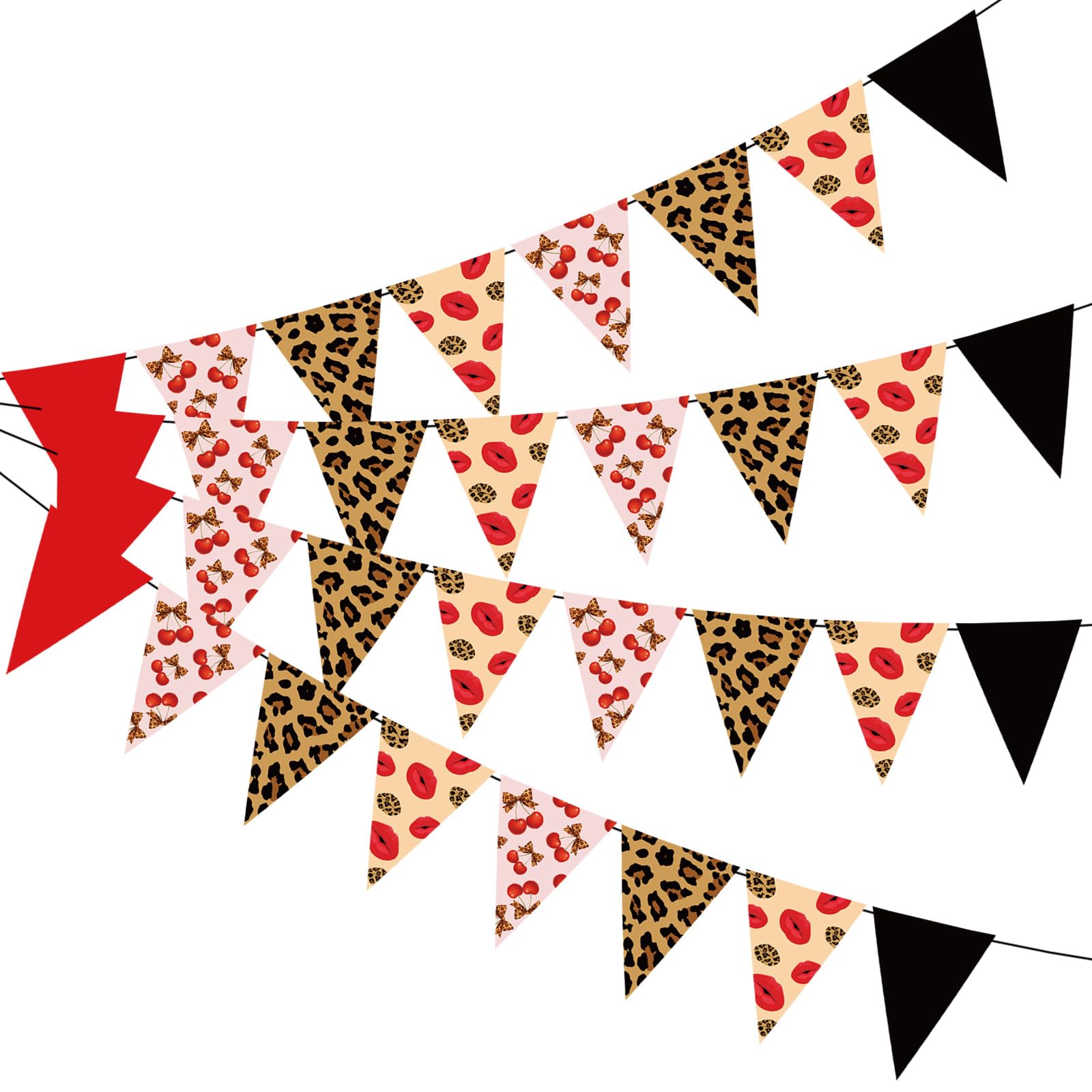 4pcs Cheetah Print Bow Cherry Banners, Pre-Strung Leopard Bow Cherry Triangle Pennant Banners for Girls Women Birthday Wild Jungle Themed Party Favors & Decorations