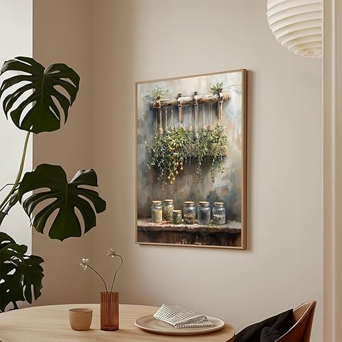 Miniatura 3 de Lienzo rústico de granja, arte de pared vintage para cocina, especias, arte de pared de cocina, especias de tomate, pintura al óleo de naturaleza
