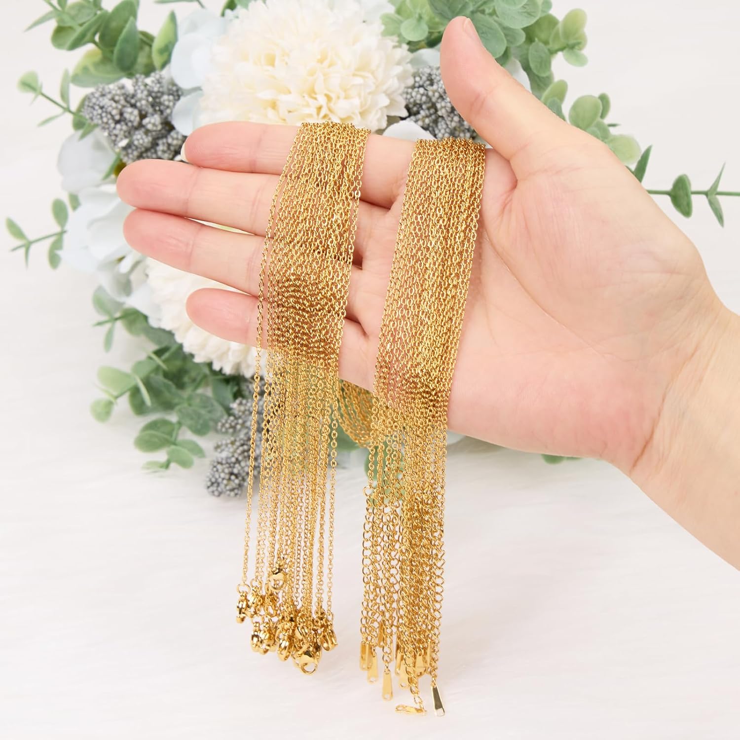 20 Pack 18k Gold Plated Stainless Steel Chains Bulk for Jewelry Making, 1.8x2mm Flat Oval Cable Chain with Extender Lobster Clasps for Women Necklace DIY Jewelry Making - Image 4