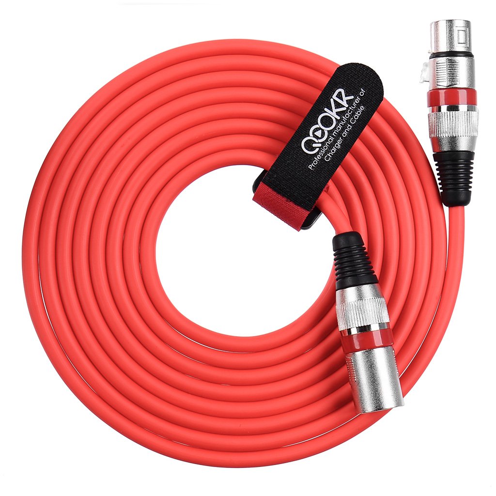 QOOKR 10ft Balanced 3-Pin Color XLR Male to Female Audio Cable, Professional Microphone, Speaker, DMX-Lights, Recording Cord (10 Feet,Red)