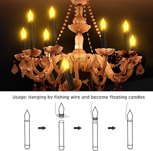Miniatura 4 de Macarrie 82 velas LED cónicas sin llama de Navidad, funciona con pilas, velas flotantes con cables de llama, velas flotantes cónicas LED para bodas