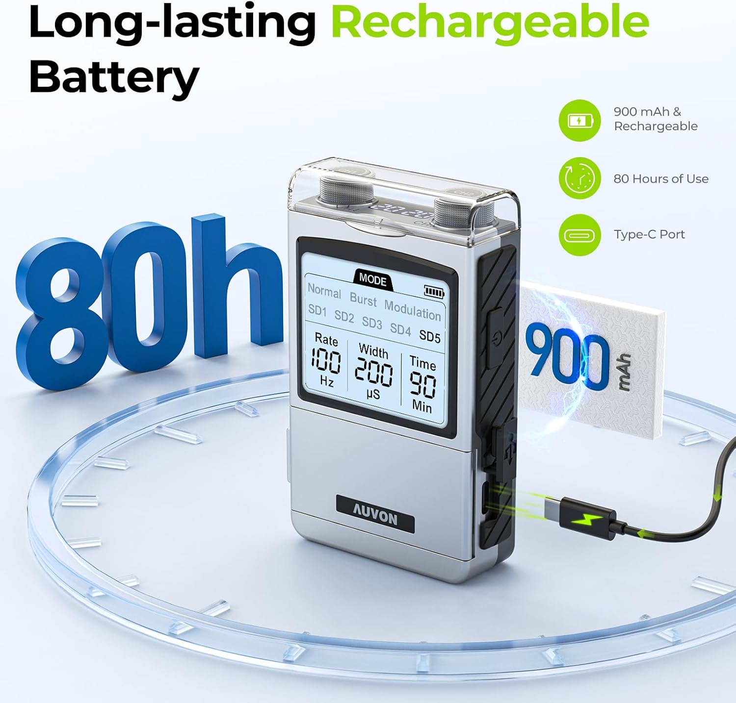 AUVON Rechargeable 4-Channel TENS Unit Muscle Stimulator for Back Pain Relief, Digital TENS Machine with 8 Customizable Modes, Electronic Pulse Massager Easy to Use, 16 Premium TENS Pads, A Carry Case