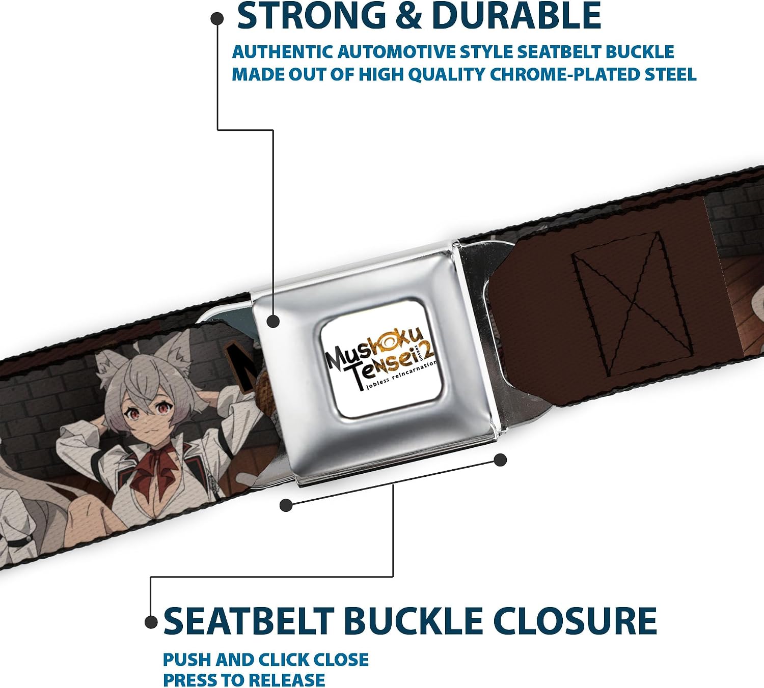 Mushoku Tensei Jobless Reincarnation Belt,Seatbelt Buckle,Pursena,Minitona Pose,Logo