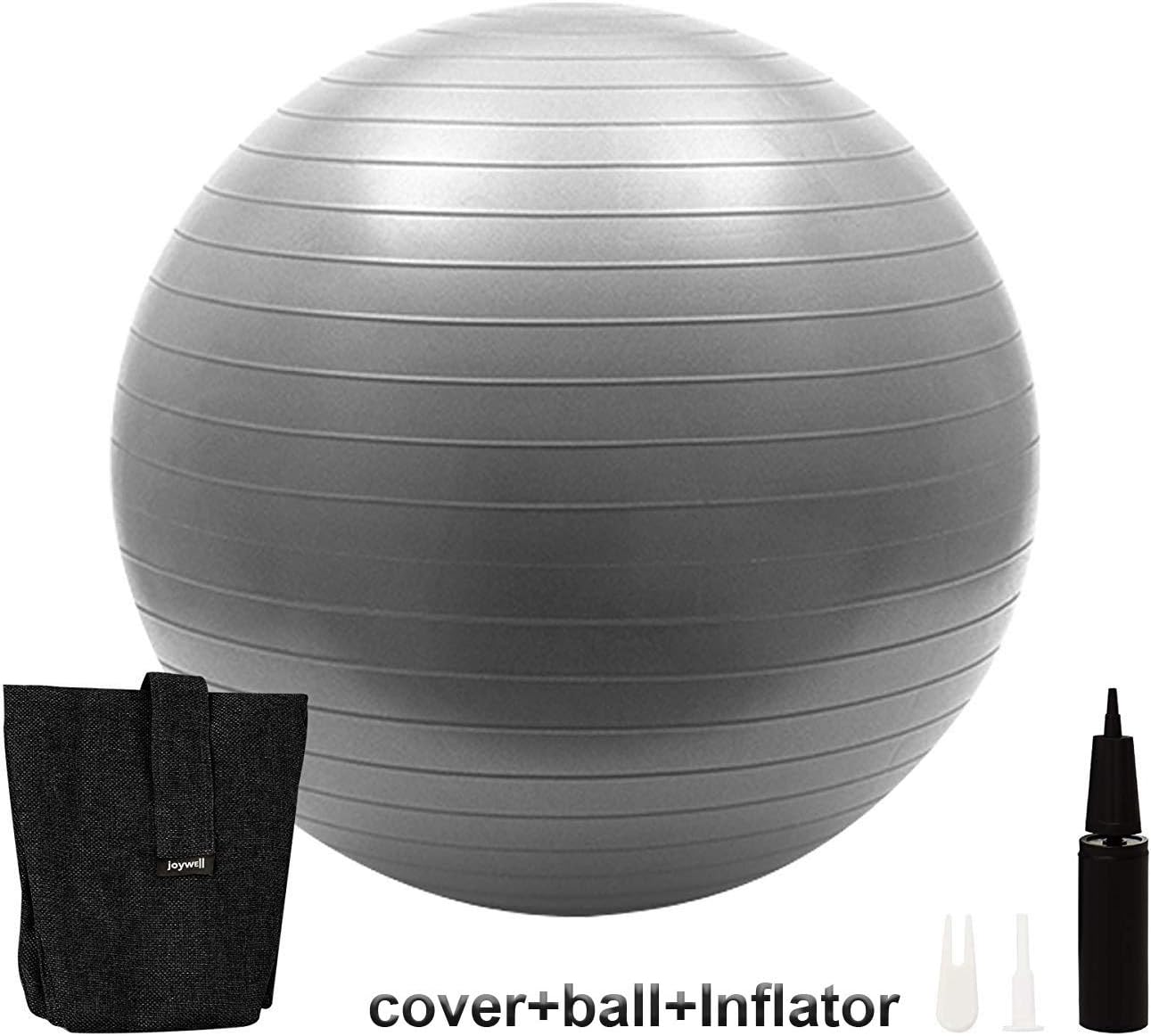 Joywell Stability Sitting Ball with Cover, Fitness Yoga Ball with Quick Pump for Office/Home/Gym Abdominal Training, Lightweight Self-Standing Exercise Ball with Handle, 65cm, Black
