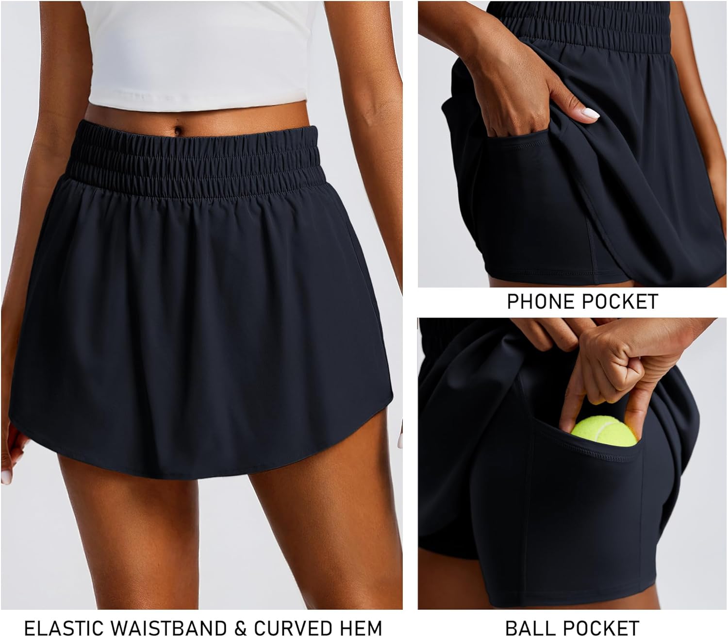 PINSPARK Womens Tennis Skirt High Elastic Waisted Golf Skort with 2 Pockets Curved Hem Athletic Skirts for Workout Pickleball - Image 4
