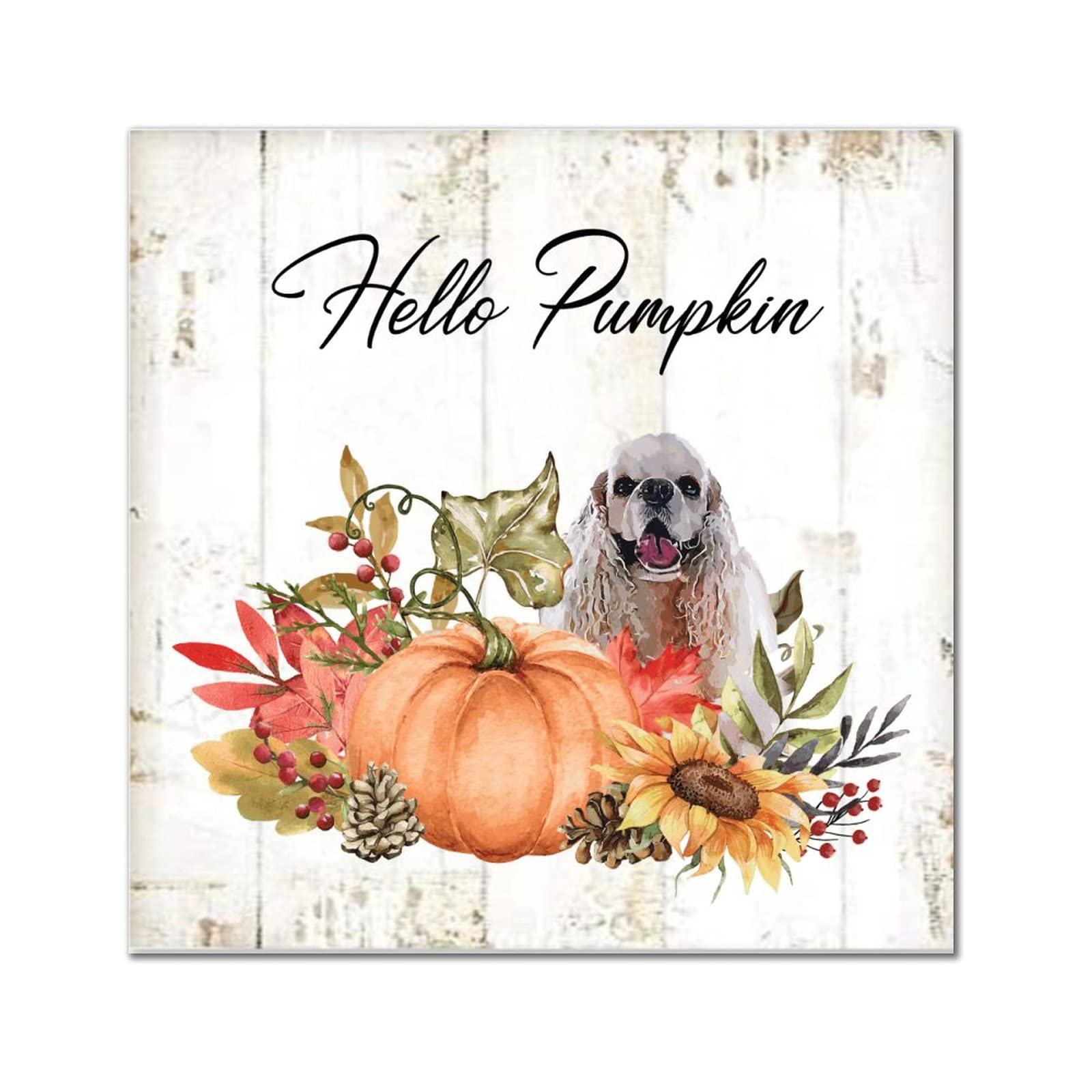 Plaque murale en bois rustique artisanale Hello Pumpkin