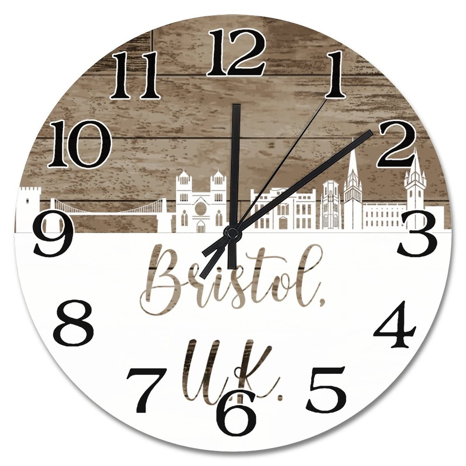 Horloge murale Bristol paysage urbain 38 cm silencieuse à pile pour salon
