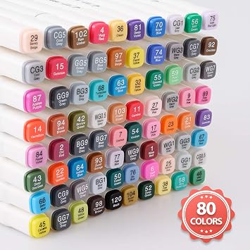 Dabo&Shobo 80 Colors Alcohol Markers, Dawing Marker, Dual Tip, Fine & Chisel Coloring Marker For Adult Coloring And Sketching