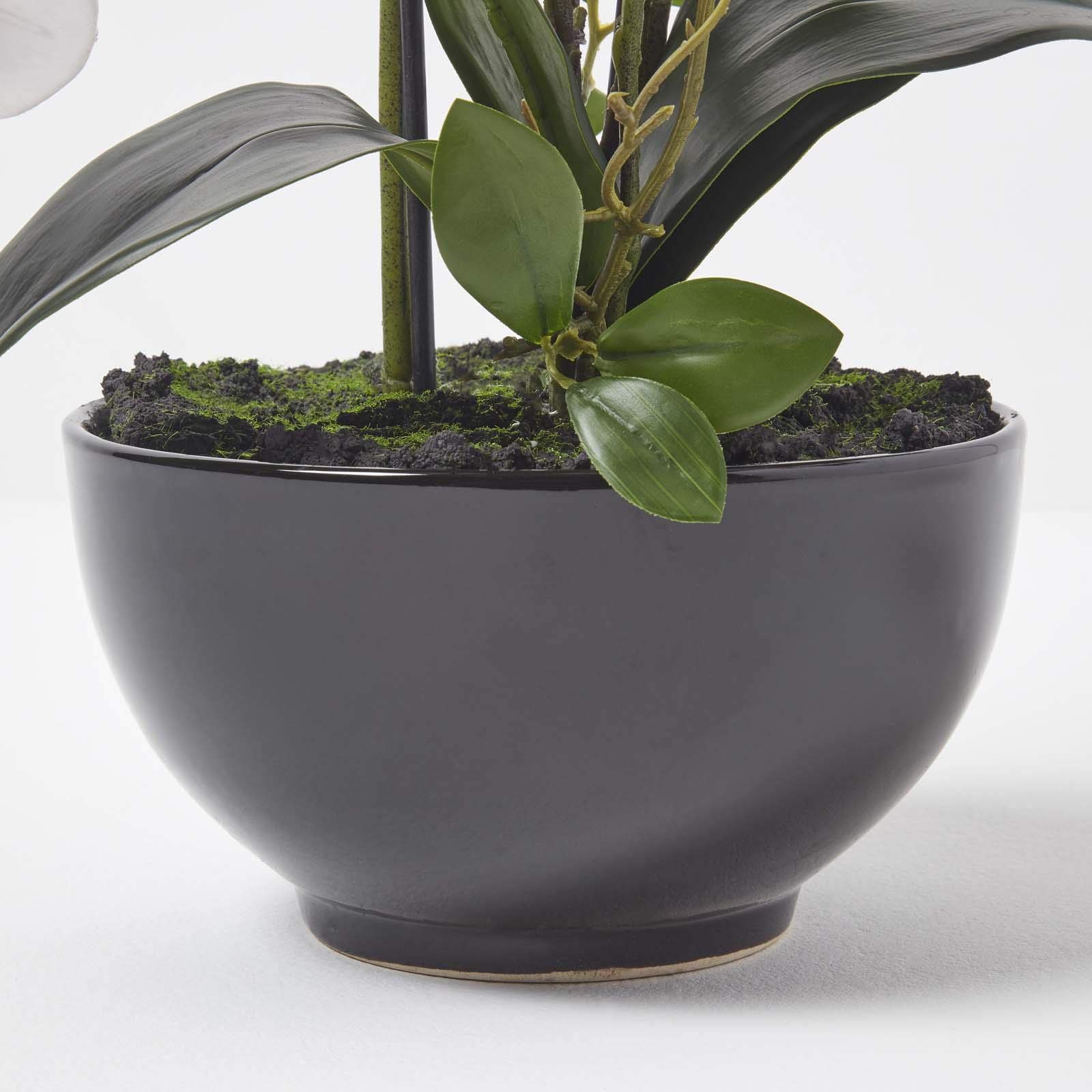 Orchidea Artificiale Bianca In Vaso - Altezza 56cm, Vaso Ceramica Nera