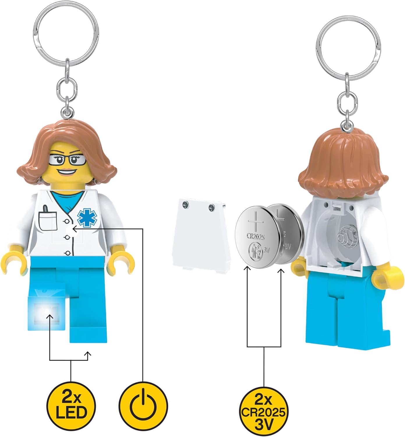 LEGO City Large 3 Inch Tall Figure Keychain Light - Doctor (KE185H), Light for lanyard, bag charm