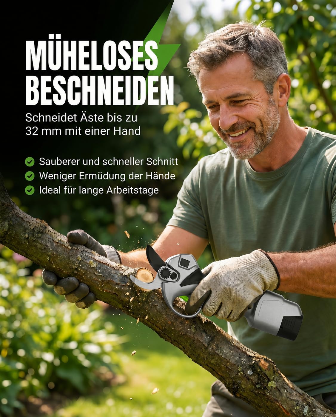 Akku Astschere, 2 x 2000 mAh Akkus, Bürstenloser Motor